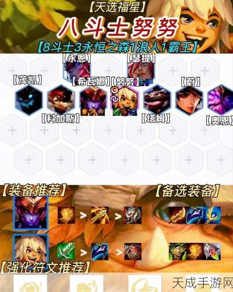 云顶之弈S8赛季深度解析,8斗士努努阵容无敌搭配全攻略