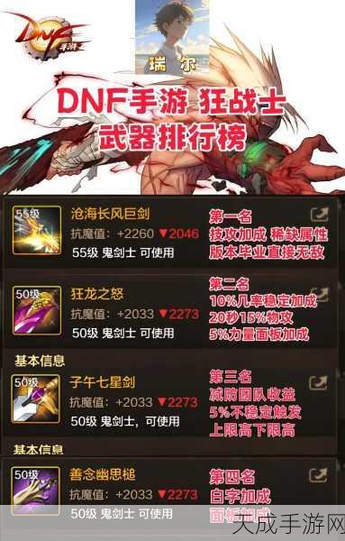 DNF手游神器大揭秘,顶级武器逐一登场,超越无影剑的荣耀之战