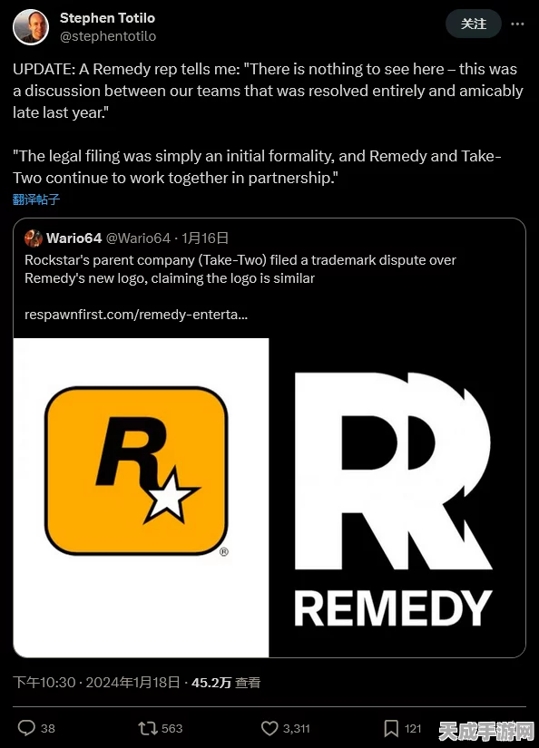 T2状告Remedy商标侵权，与R星神似引争议！黑曜石总监愤慨回应