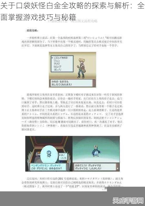口袋妖怪白金光，深度攻略与珍稀怪兽捕捉秘籍大公开