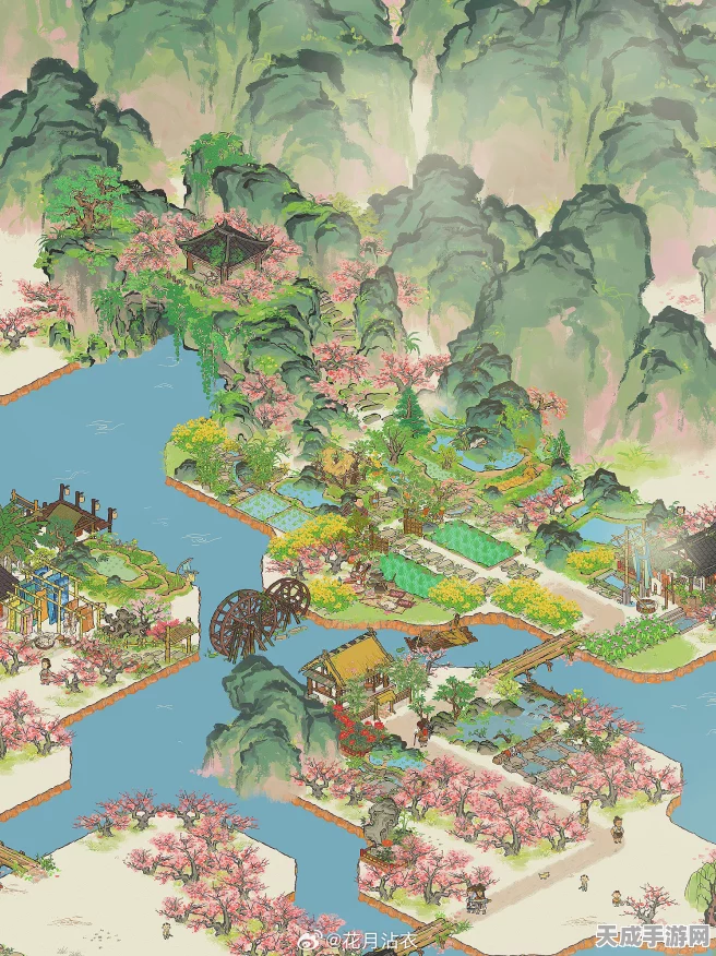 探秘江南百景图，桃林茅屋精准定位与绝美风光揭秘