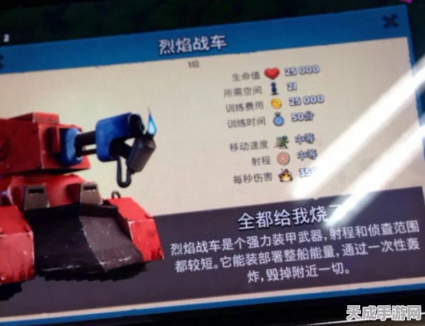 海岛奇兵顶尖战车揭秘，烈焰战车全面属性与实战应用深度剖析
